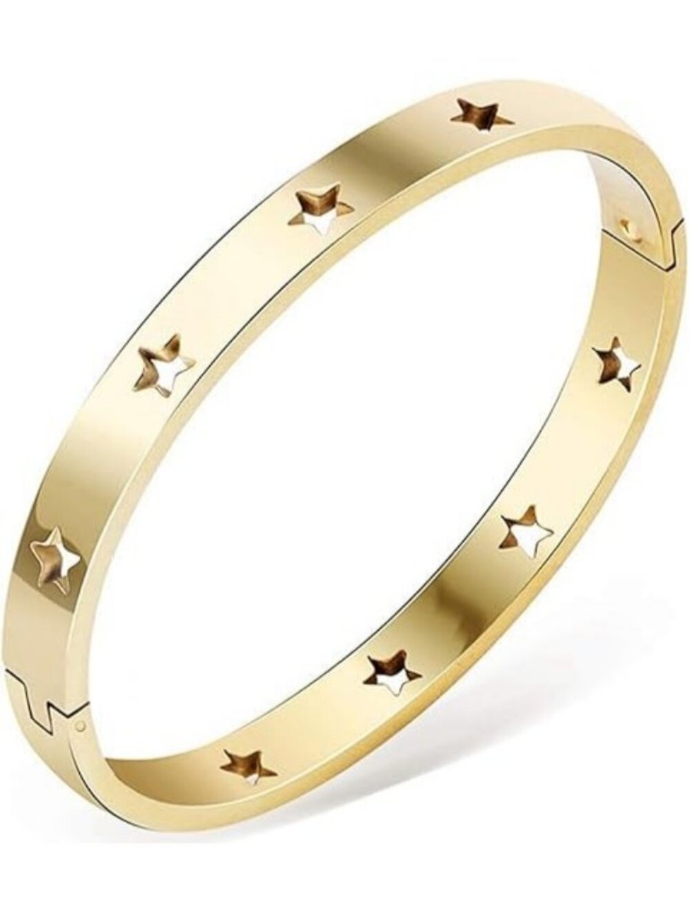 Gold Stainless Steel Stars Open Clasp Classical Plain Bangle Bracelet